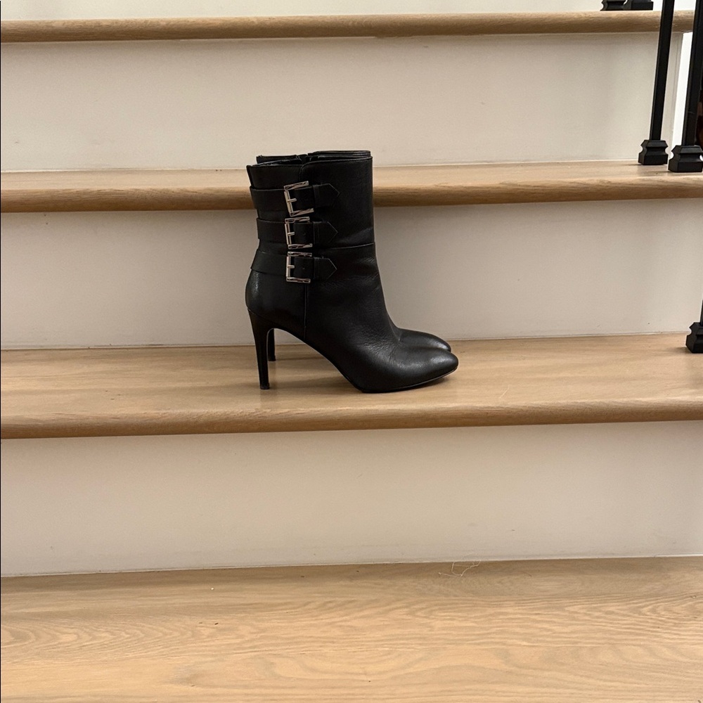 Nine West Black Heeled Boots with Triple Buckle